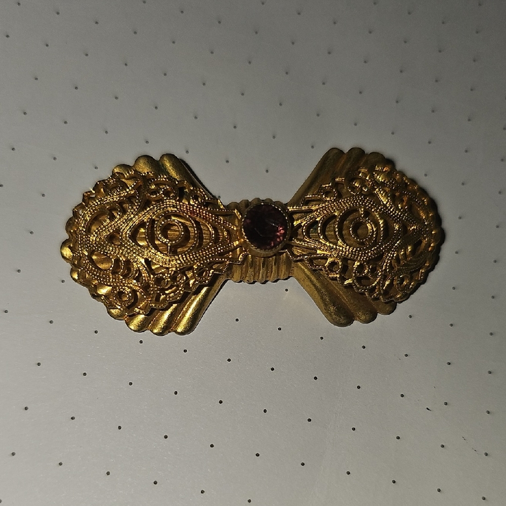 Vintage 60s legant Gold Brooch Amethyst Gemstone Jewelry